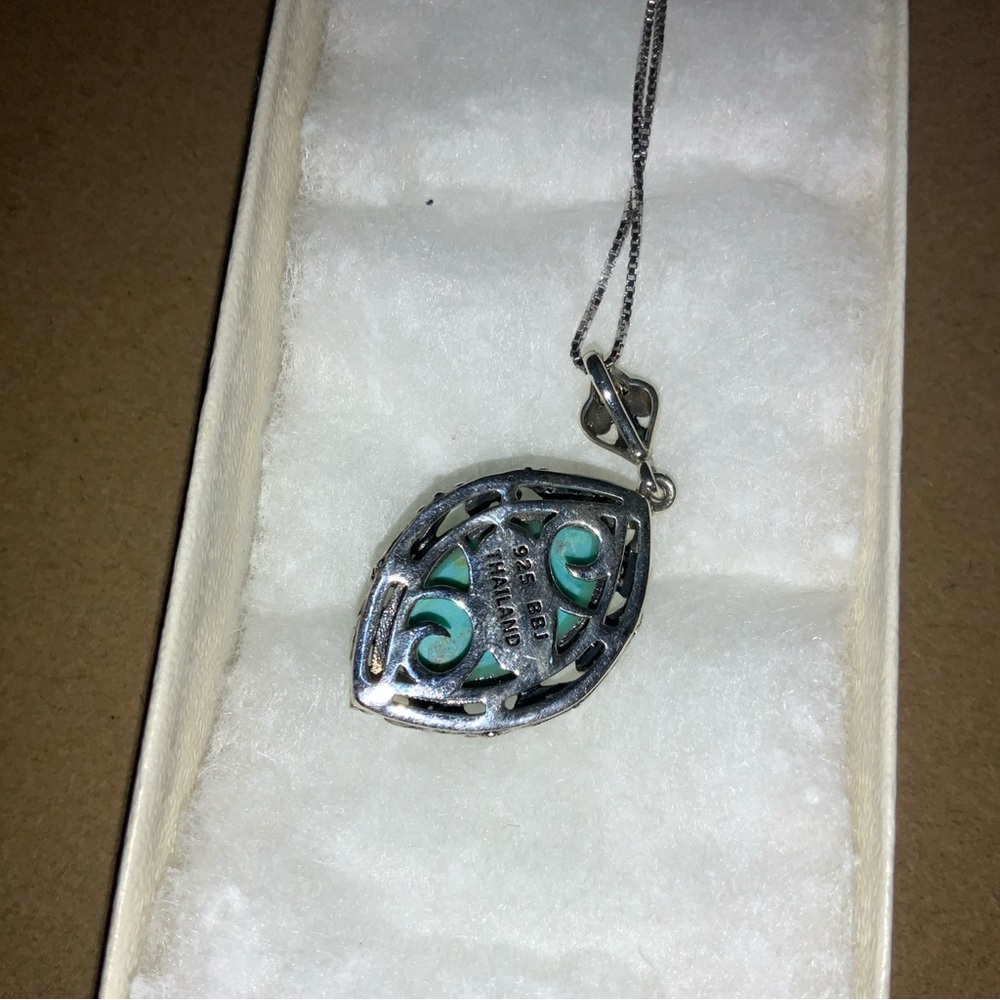 Blue Turquoise Rhodium Over Sterling Silver Pendant With Adjustable Chain - Picture 3 of 4